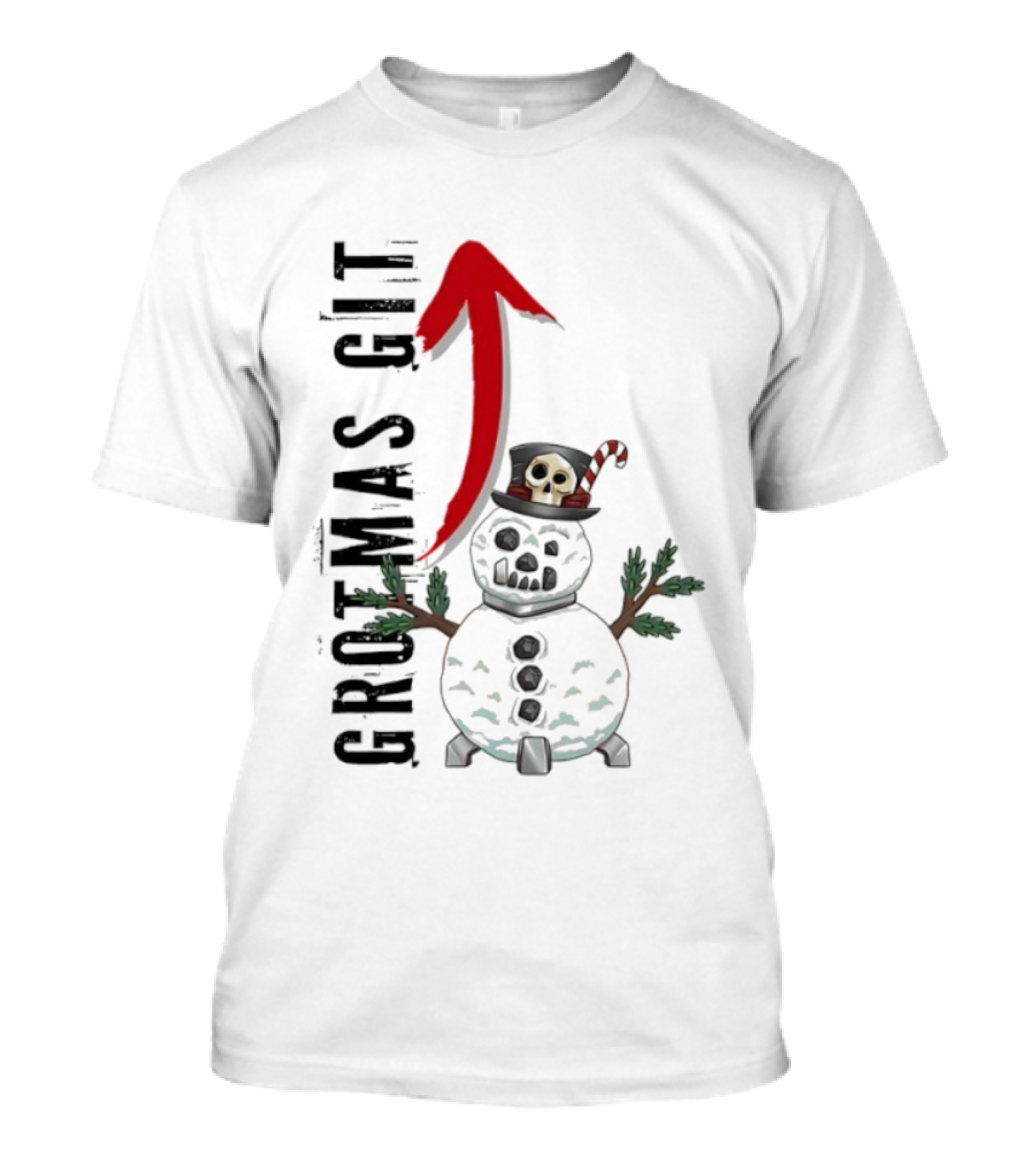 Red Gobbo Grotmas Git Snown Christmas Skull Snowman T-Shirt