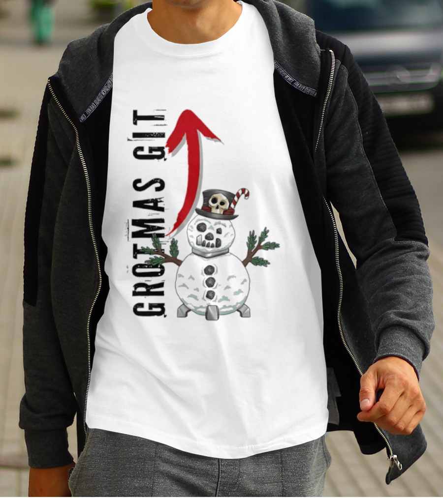 Red Gobbo Grotmas Git Snown Christmas Skull Snowman T-Shirt