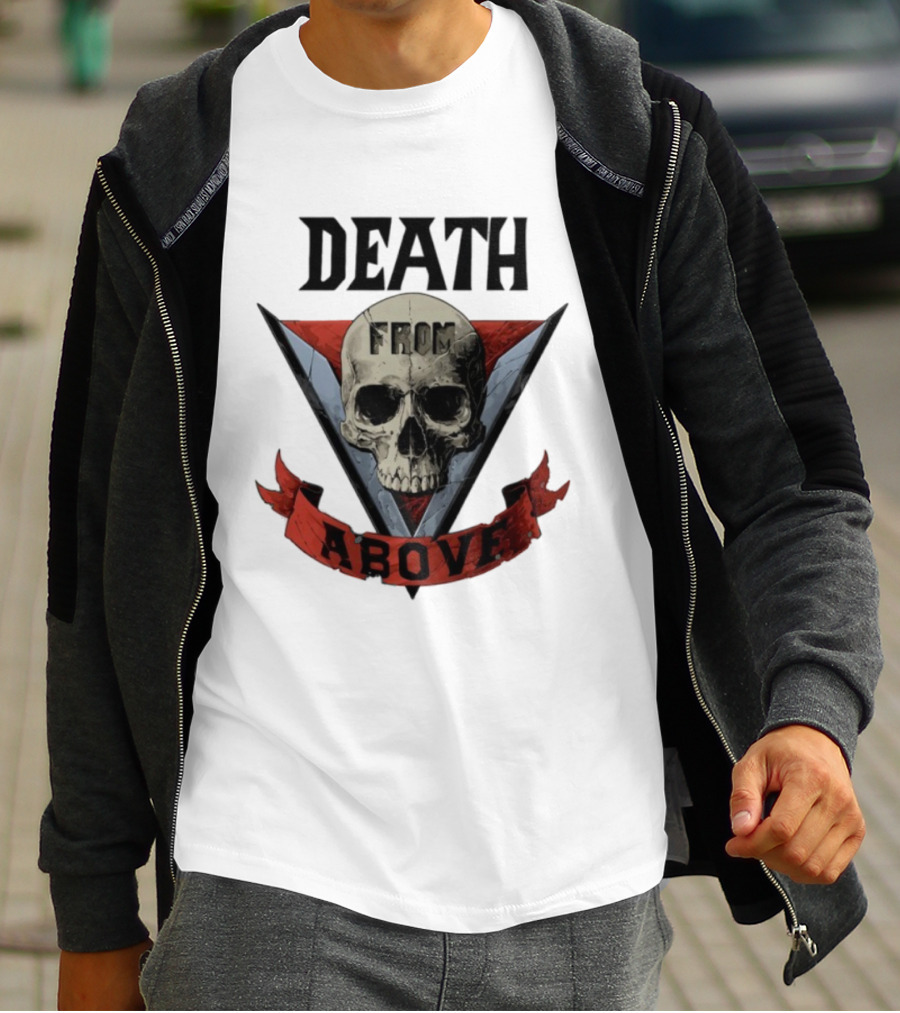 Skull Death From Above V Emblem Red Banner T-Shirt