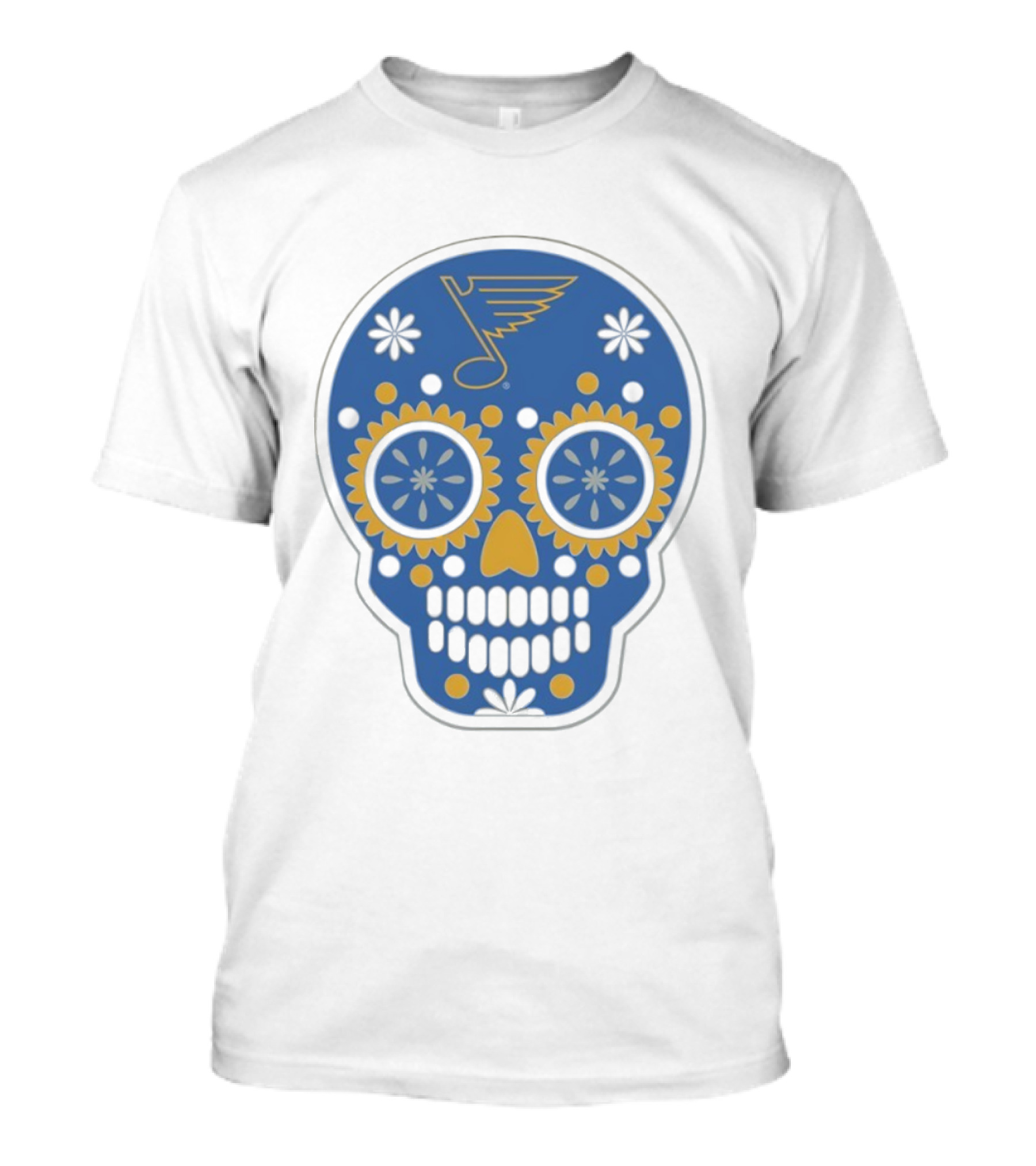 St. Louis Blues Sugar Skull Hockey Design T-Shirt