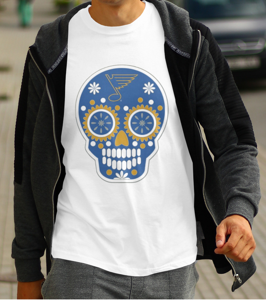 St. Louis Blues Sugar Skull Hockey Design T-Shirt