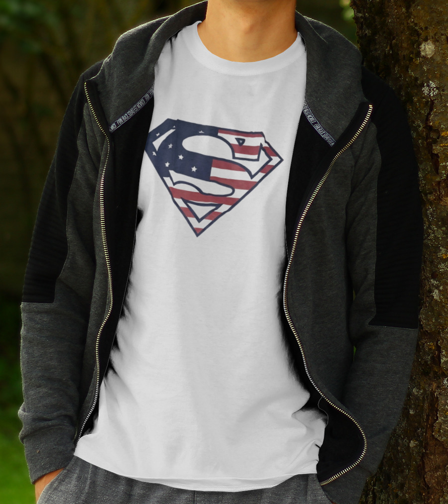 Superman American Flag Design USA Stars Stripes Logo T-Shirt