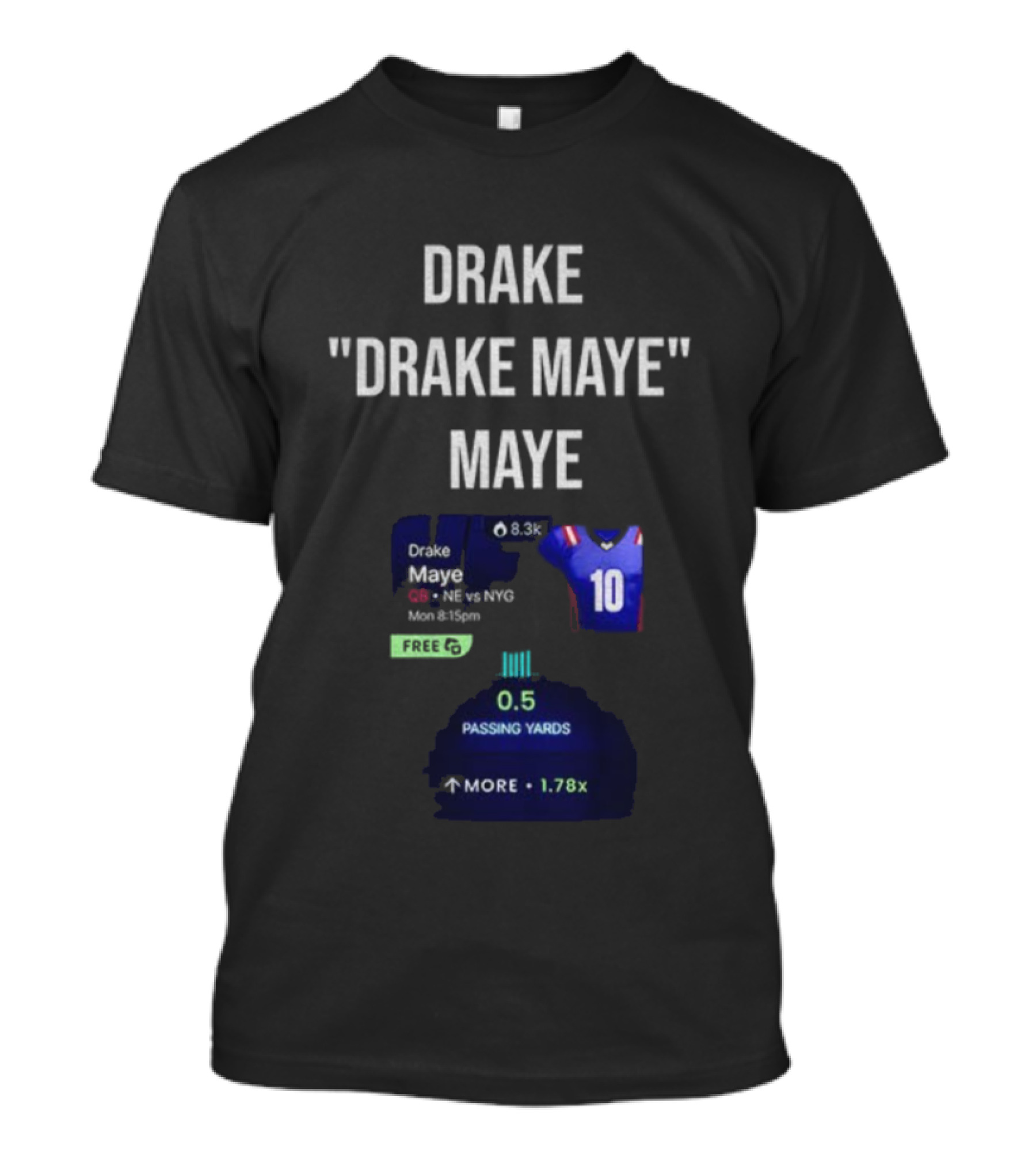 Drake Maye NFL Passing Yards Jersey Number 10 Football Stats T-Shirt