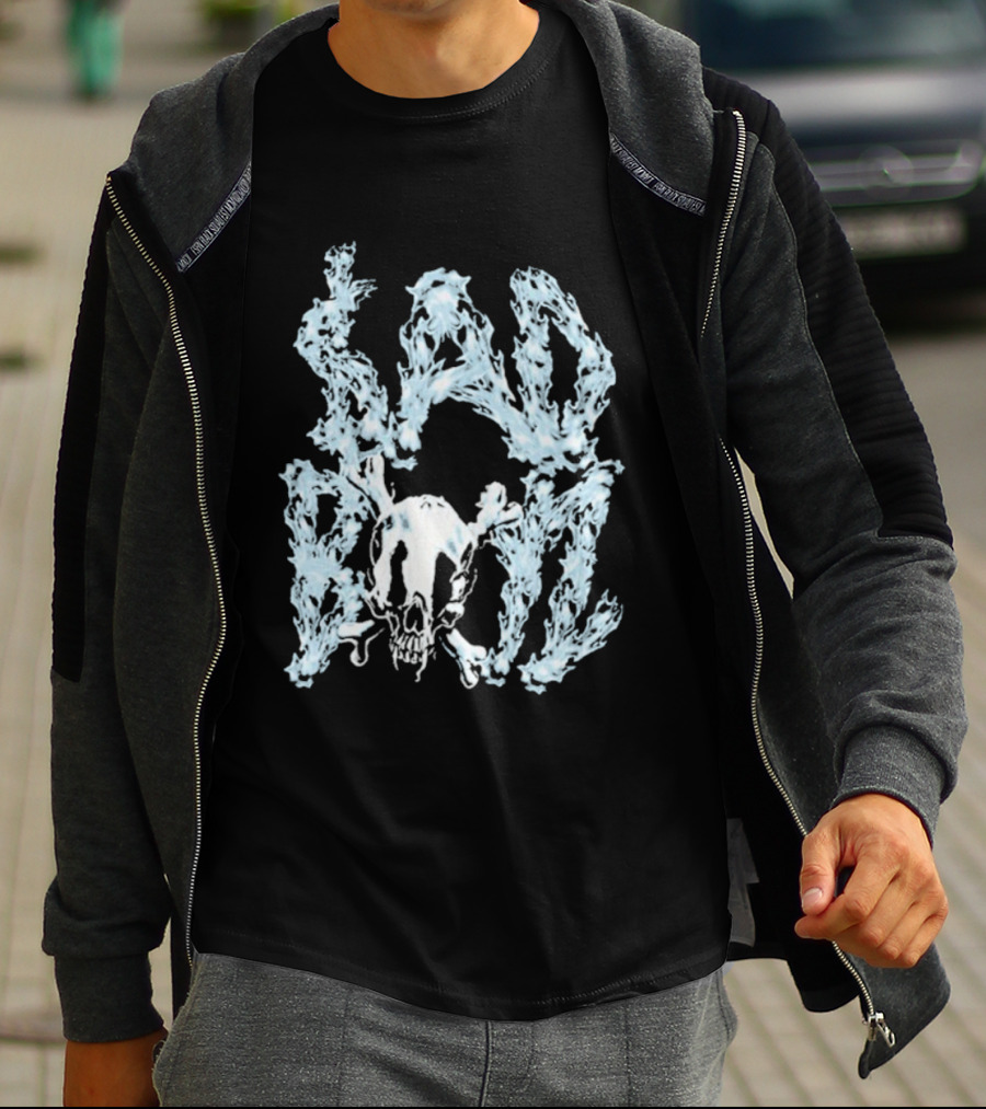 Sad Boyz Chrome Skull Font Blue Icy Flames T-Shirt