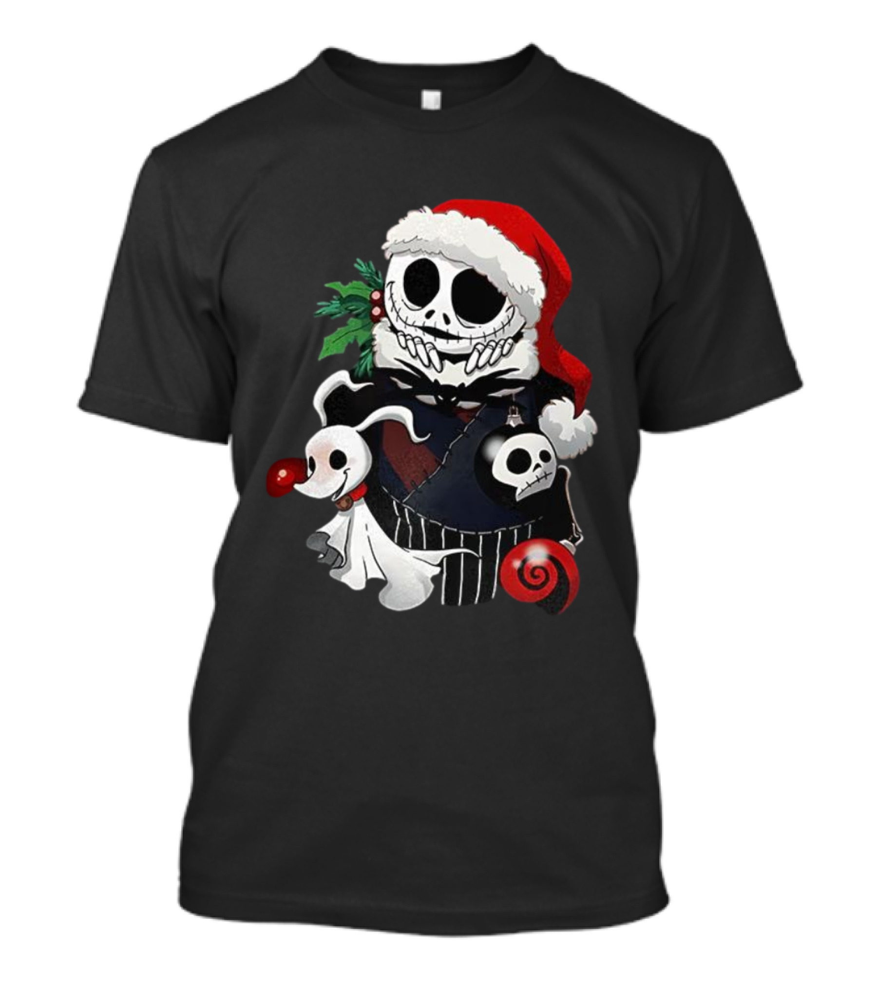 Jack Skellington Zero Santa Hat The Nightmare Before Christmas Holiday Stocking Stuffer T-Shirt