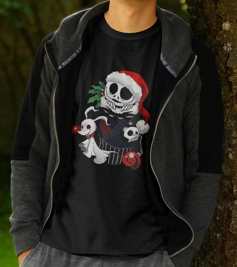 Jack Skellington Zero Santa Hat The Nightmare Before Christmas Holiday Stocking Stuffer T-Shirt