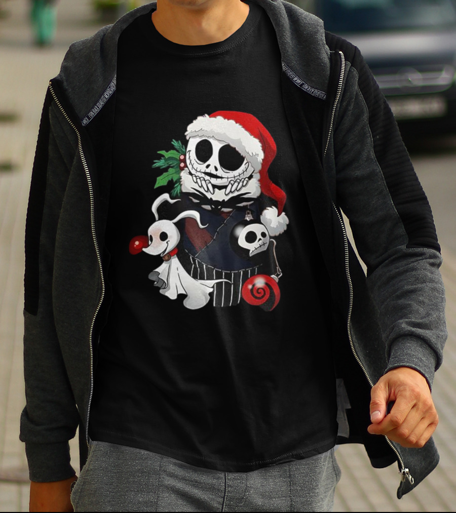 Jack Skellington Zero Santa Hat The Nightmare Before Christmas Holiday Stocking Stuffer T-Shirt