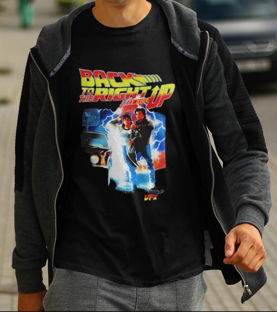 Back To The Right Side Up Stranger Things Cast Season 5 Back To The Future T-Shirt