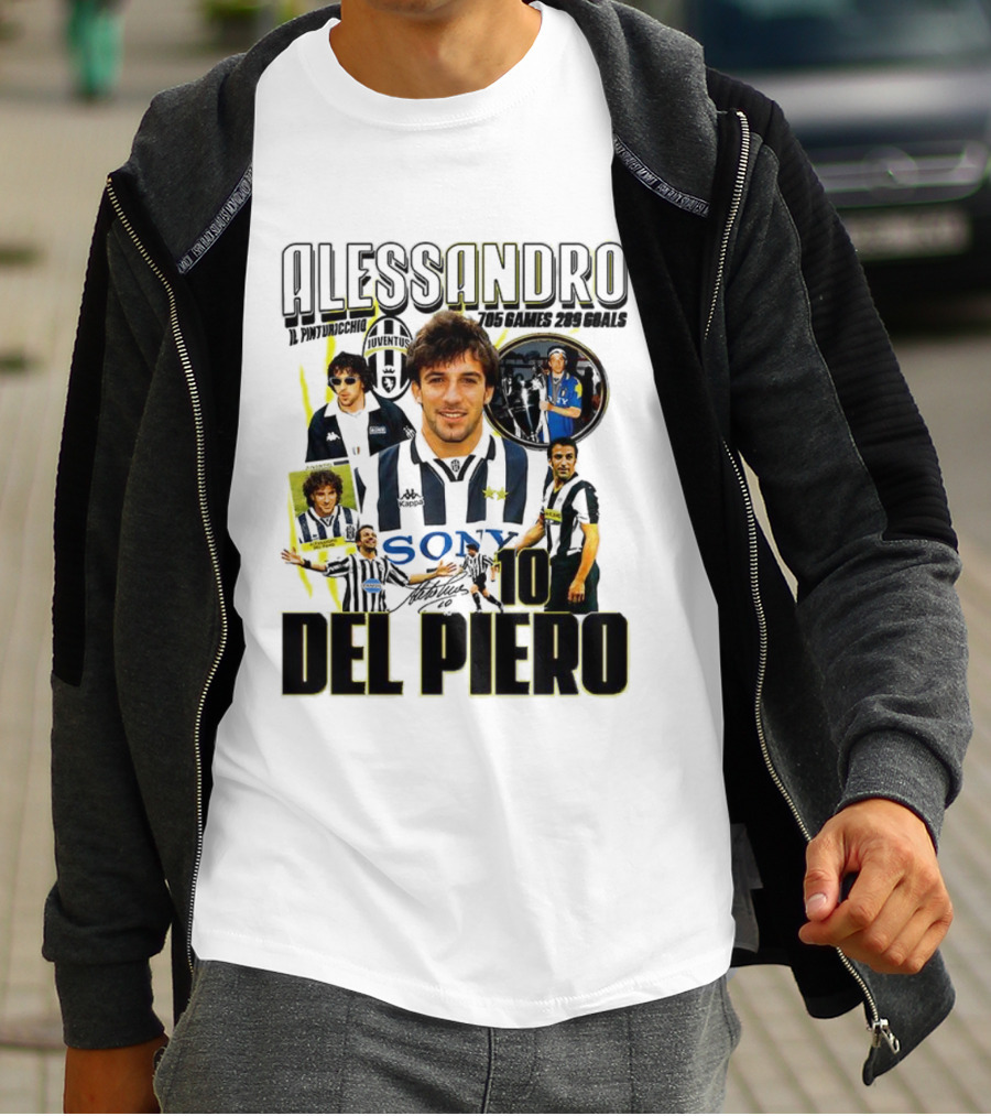 Alessandro Del Piero Juventus FC Sony 10 Retro 705 Games 289 Goals Signature T-Shirt