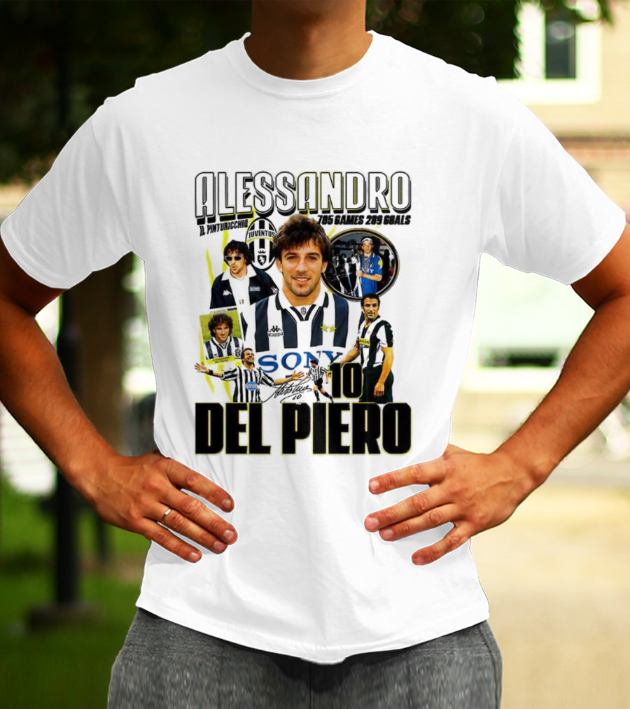 Alessandro Del Piero Juventus FC Sony 10 Retro 705 Games 289 Goals Signature T-Shirt