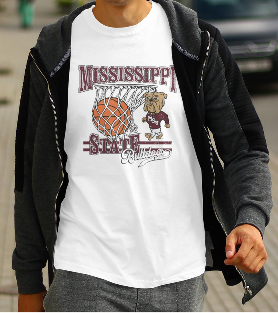 Mississippi State Bulldogs Basketball Bulldog Dribbling Through Hoop T-Shirt