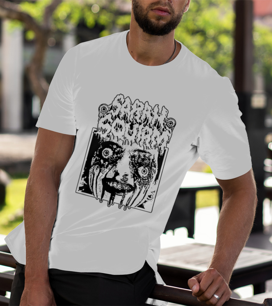 Sarah Squirm Horror Metal Face Graphic T-Shirt