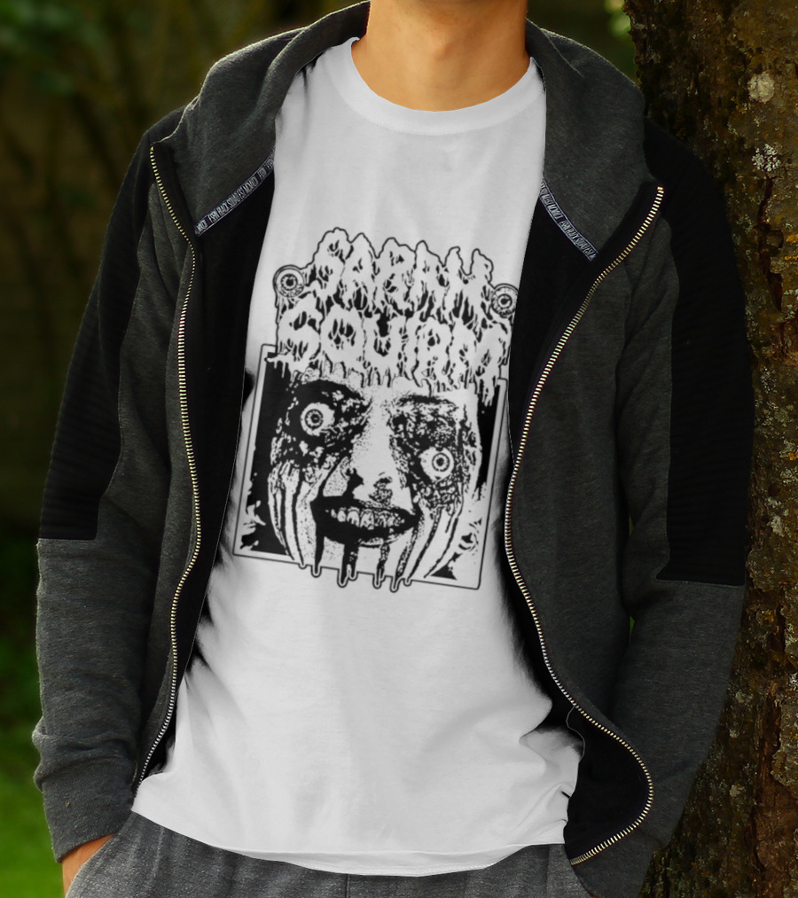 Sarah Squirm Horror Metal Face Graphic T-Shirt