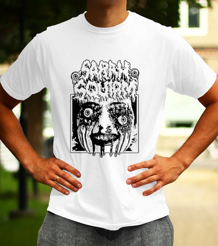 Sarah Squirm Horror Metal Face Graphic T-Shirt