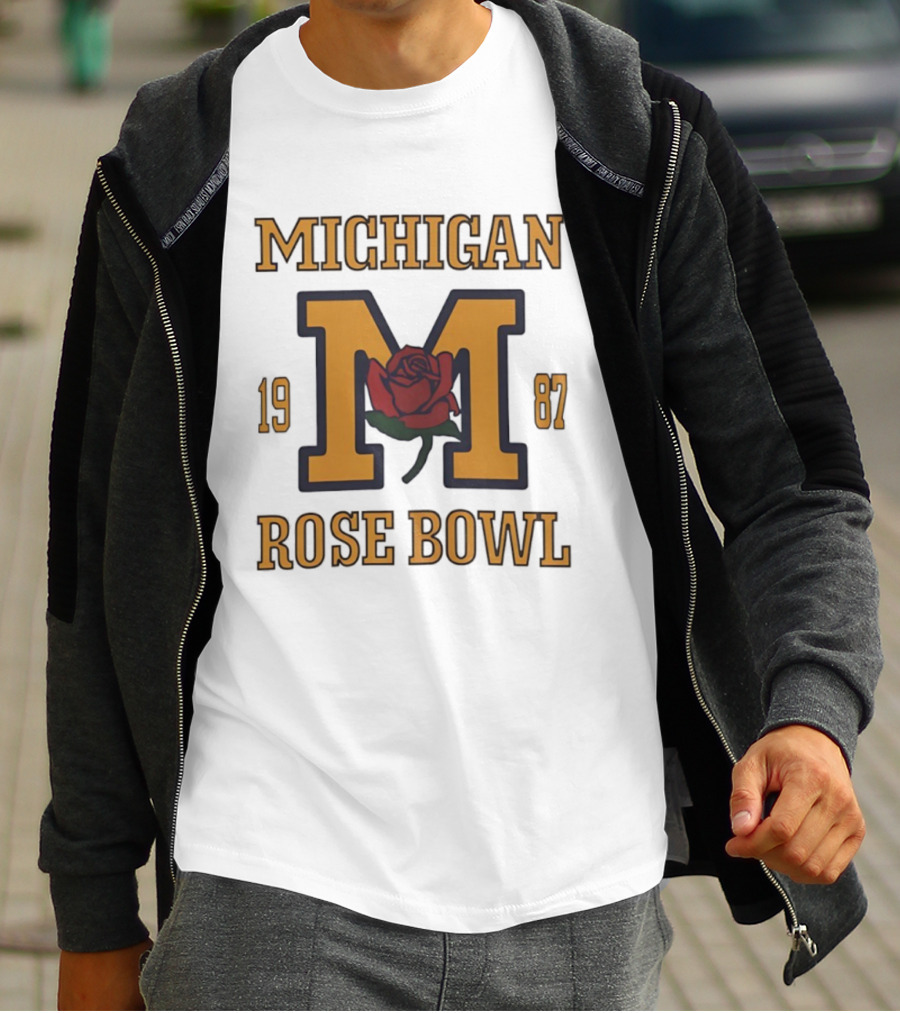 Michigan 1987 Rose Bowl M Rose Emblem T-Shirt