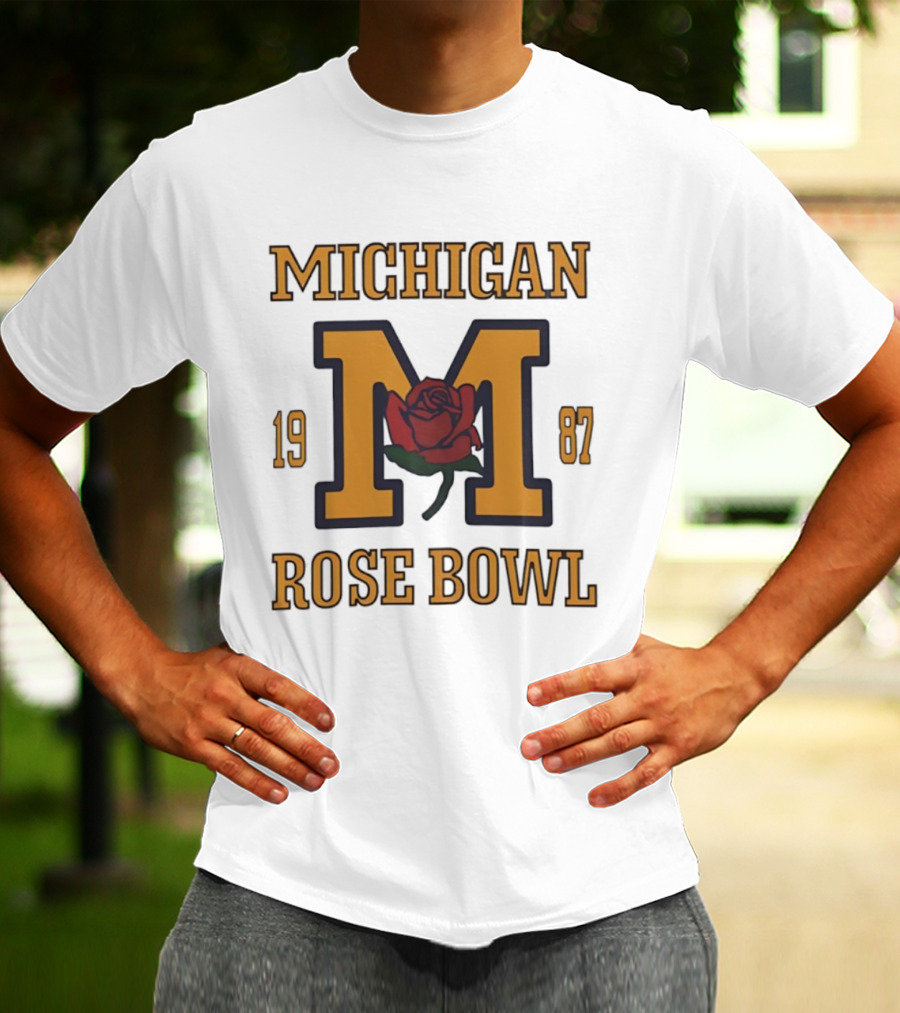 Michigan 1987 Rose Bowl M Rose Emblem T-Shirt