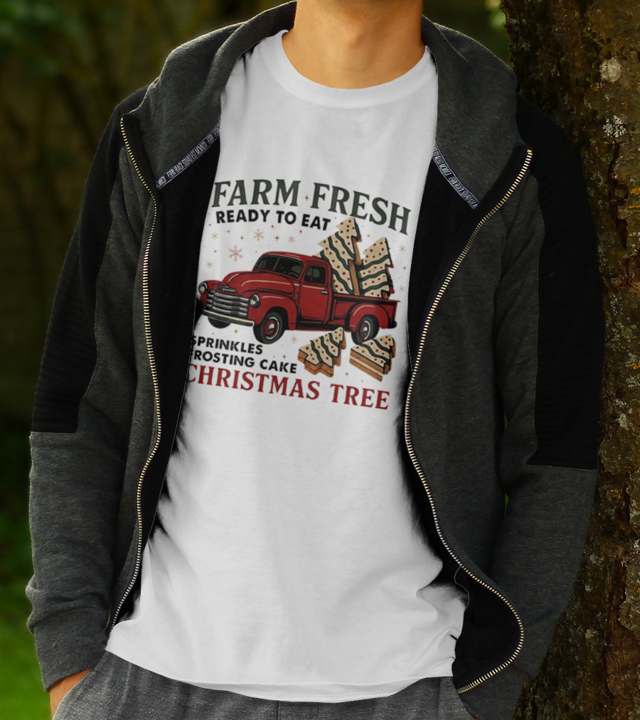 Farm Fresh Red Truck Christmas Tree Sprinkles Frosting Cake Ready To Eat T-Shirt