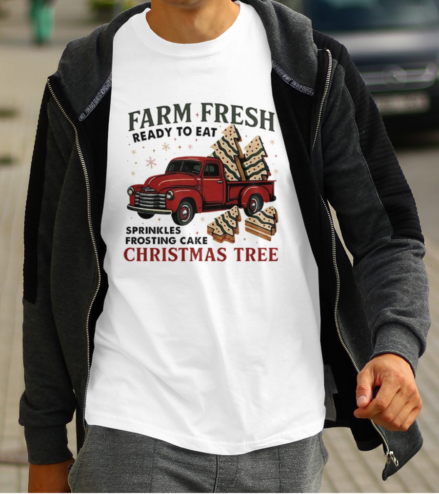 Farm Fresh Red Truck Christmas Tree Sprinkles Frosting Cake Ready To Eat T-Shirt