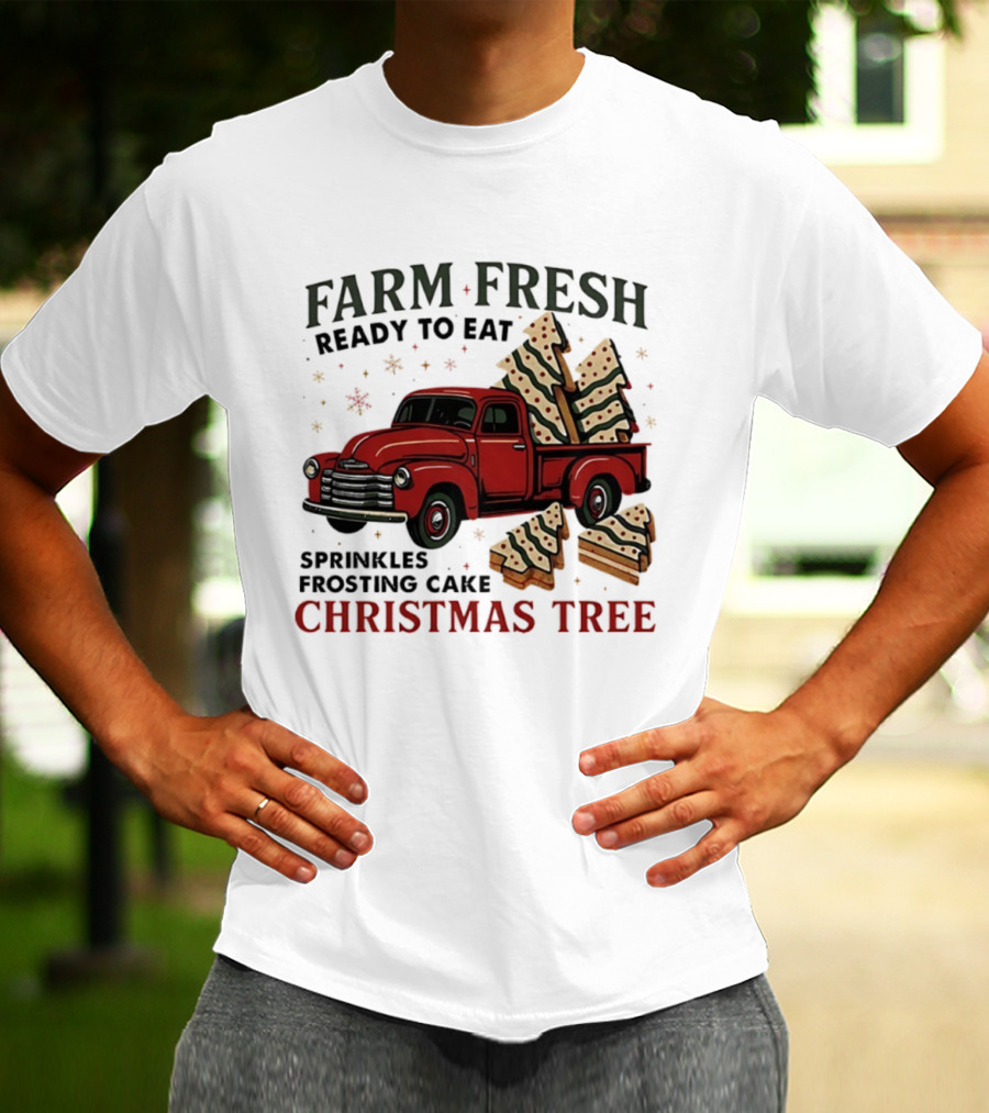 Farm Fresh Red Truck Christmas Tree Sprinkles Frosting Cake Ready To Eat T-Shirt