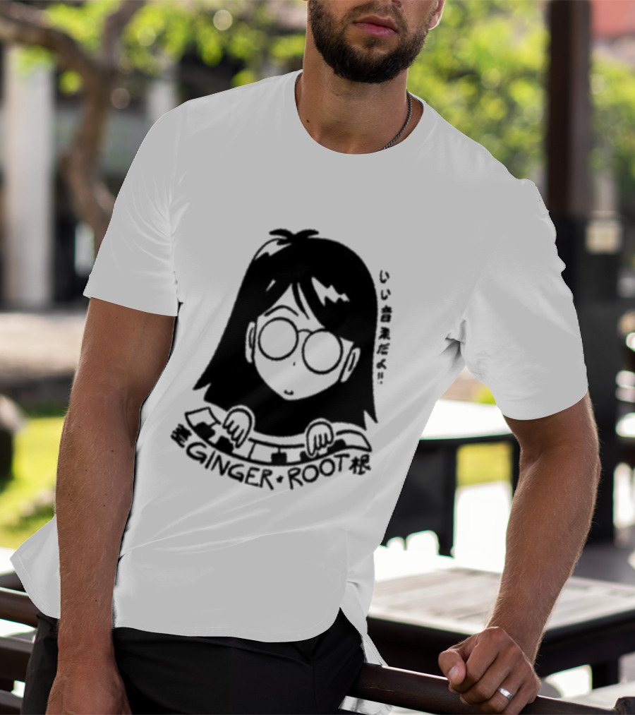 Ginger Root Cam Face Character Illustration T-Shirt