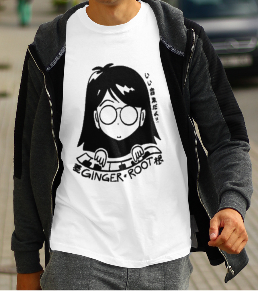 Ginger Root Cam Face Character Illustration T-Shirt