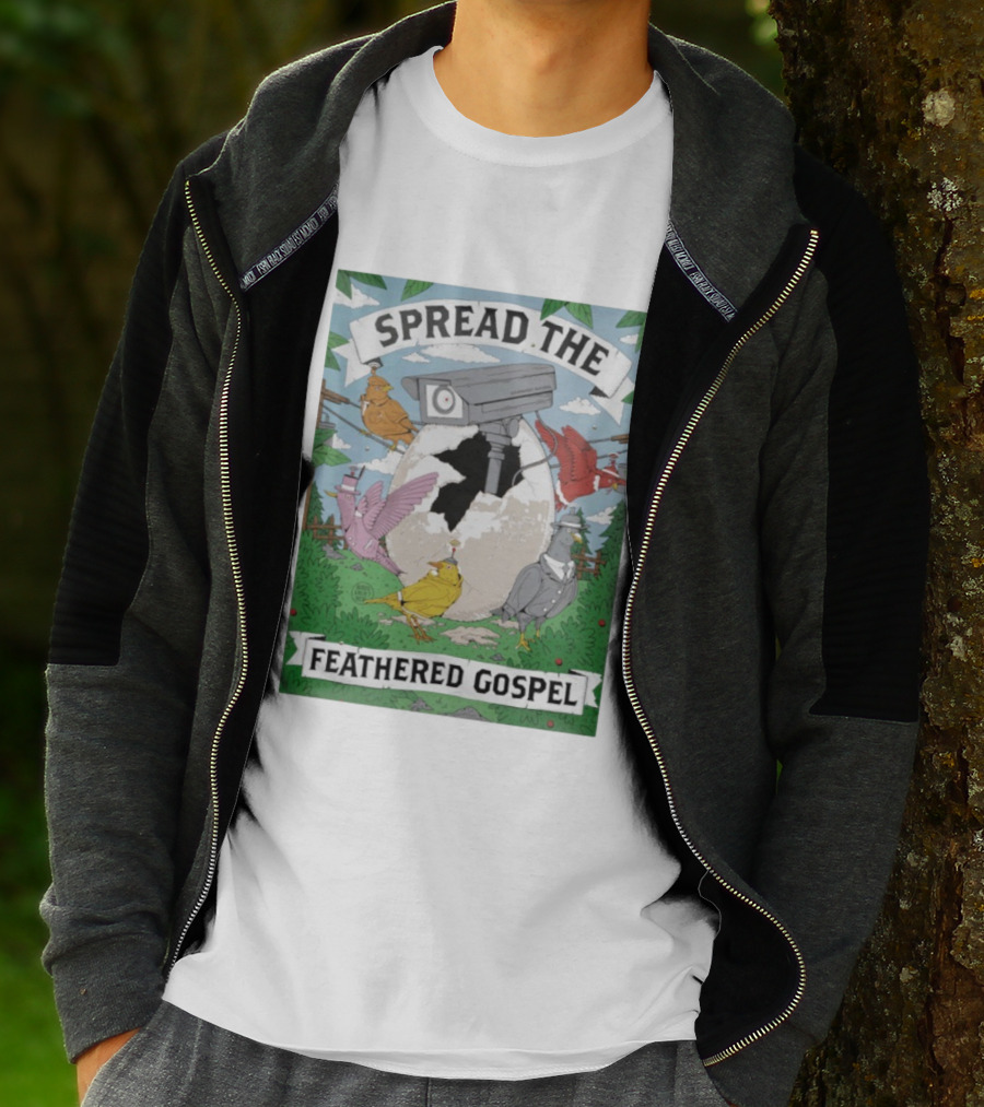 Spread The Feathered Gospel Surveillance Birds Cracked Egg Scene T-Shirt