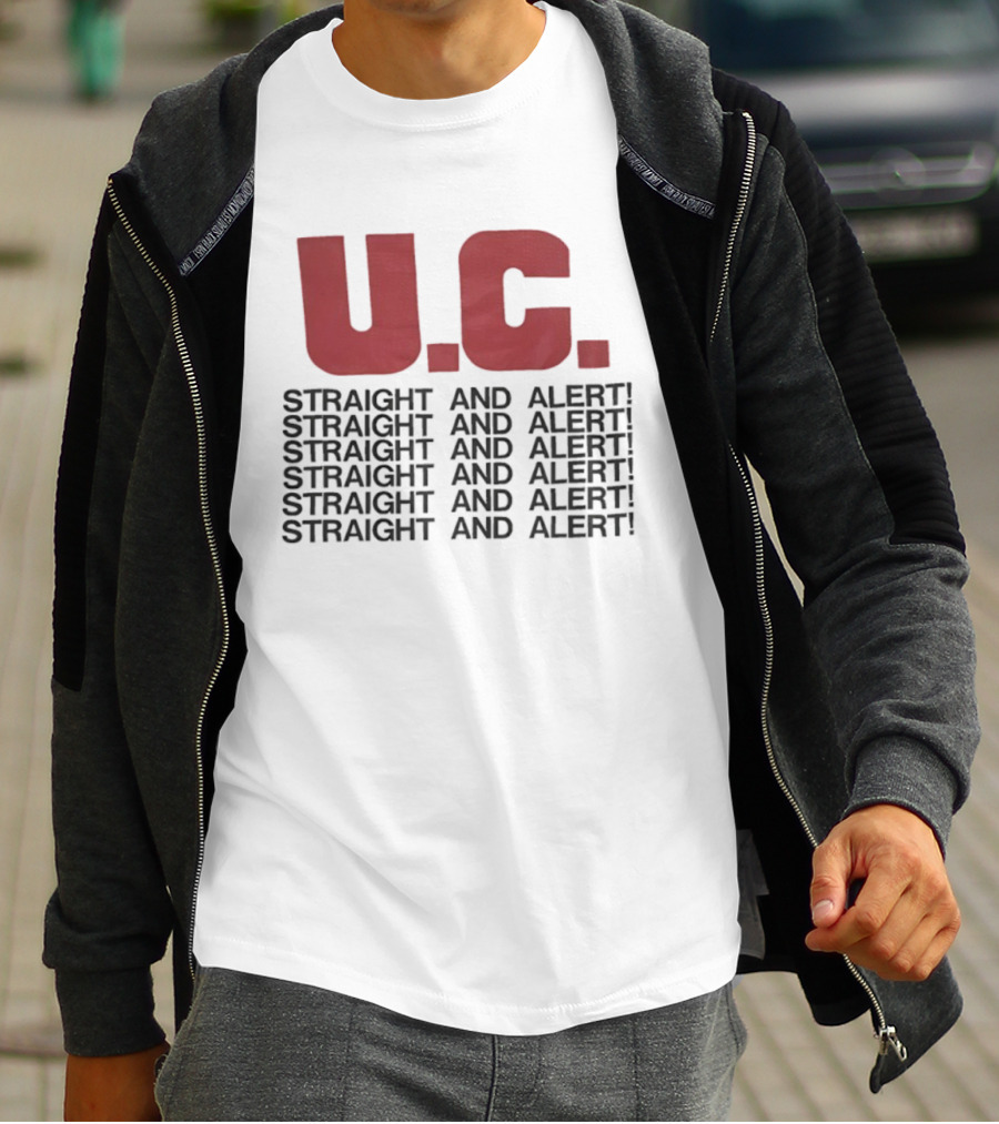 U.C. Straight And Alert Vintage Style Repeated Text Bold Red Black T-Shirt