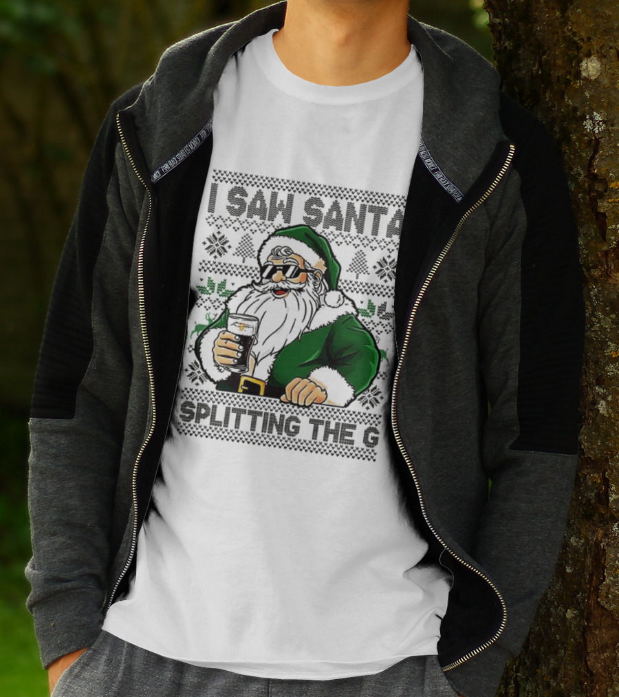 I Saw Santa Drinking Beer Splitting The G Ugly Christmas T-Shirt