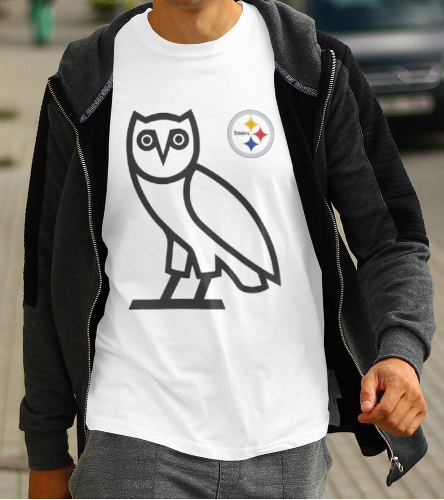 Pittsburgh Steelers OVO NFL Collaboration Owl And Team Symbols T-Shirt