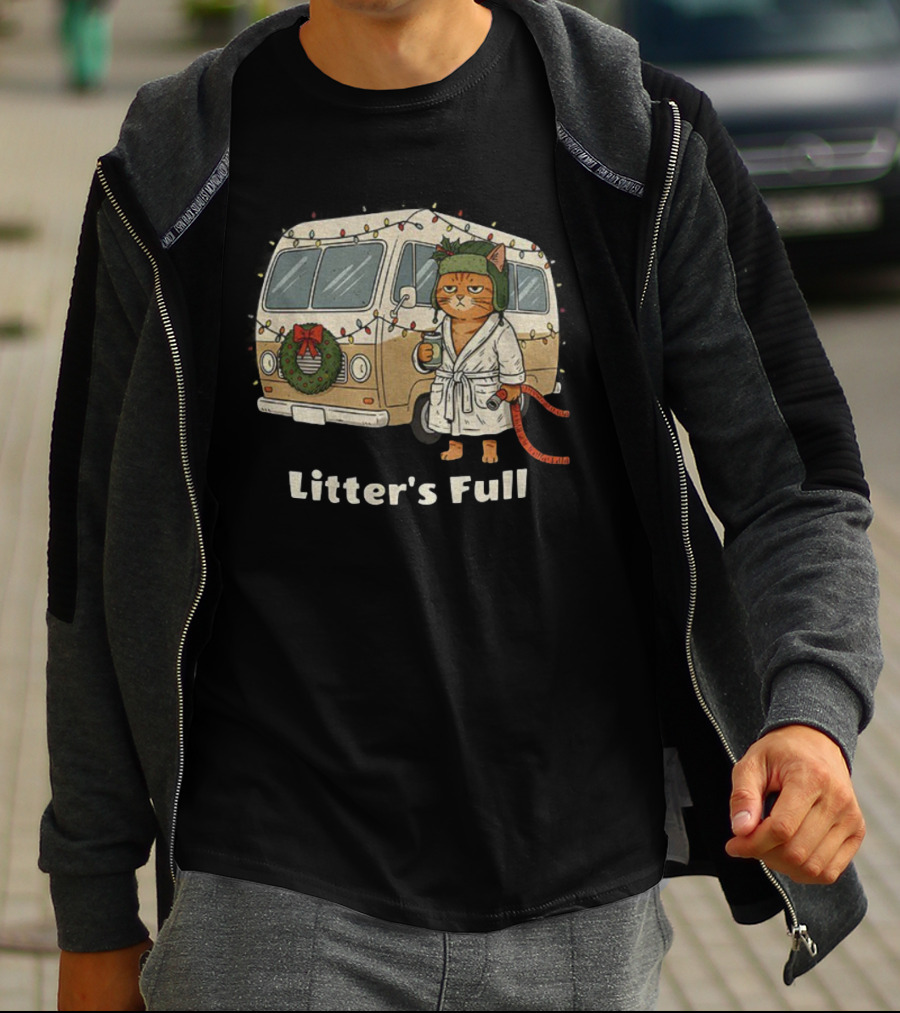 Litter's Full Christmas Cat In Holiday RV Scene T-Shirt