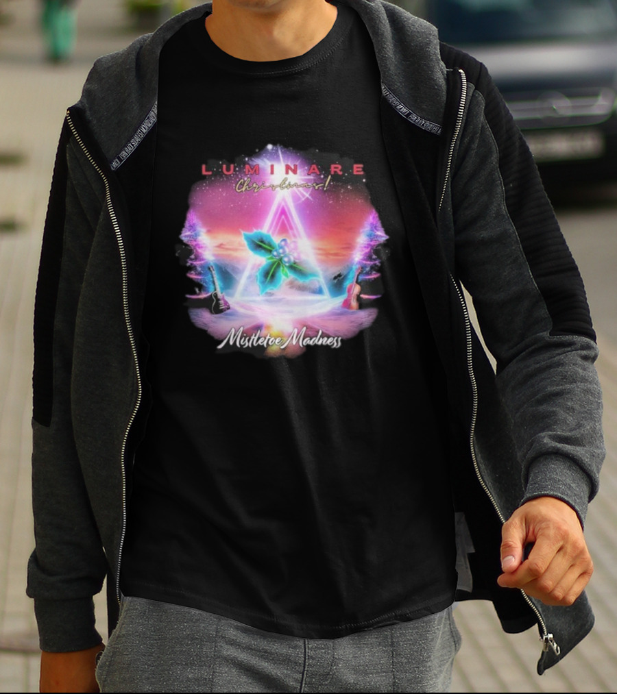 Luminare Christmas Mistletoe Madness Neon Triangle Guitar Violin T-Shirt