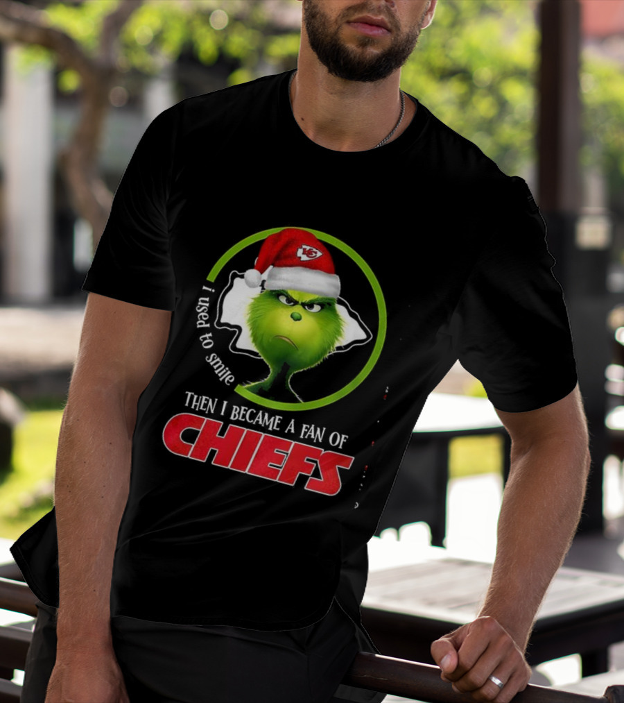 Grinch I Used To Smile Then I Became A Fan Of Chiefs Santa Hat T-Shirt