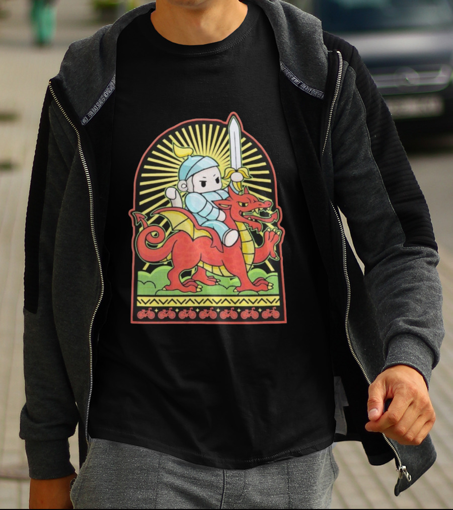 Cdawgva Knight Of Cymru Riding Welsh Dragon With Sword T-Shirt