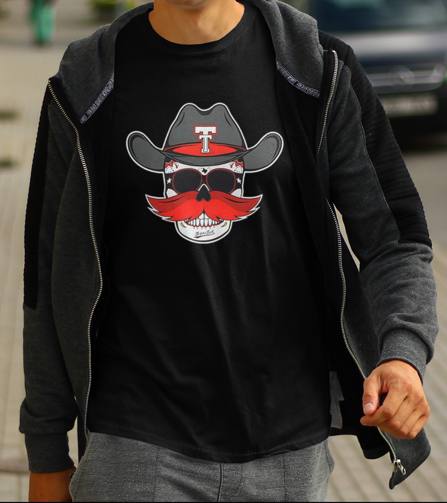 Texas Tech Red Raiders Skull Cowboy Hat And Mustache T-Shirt