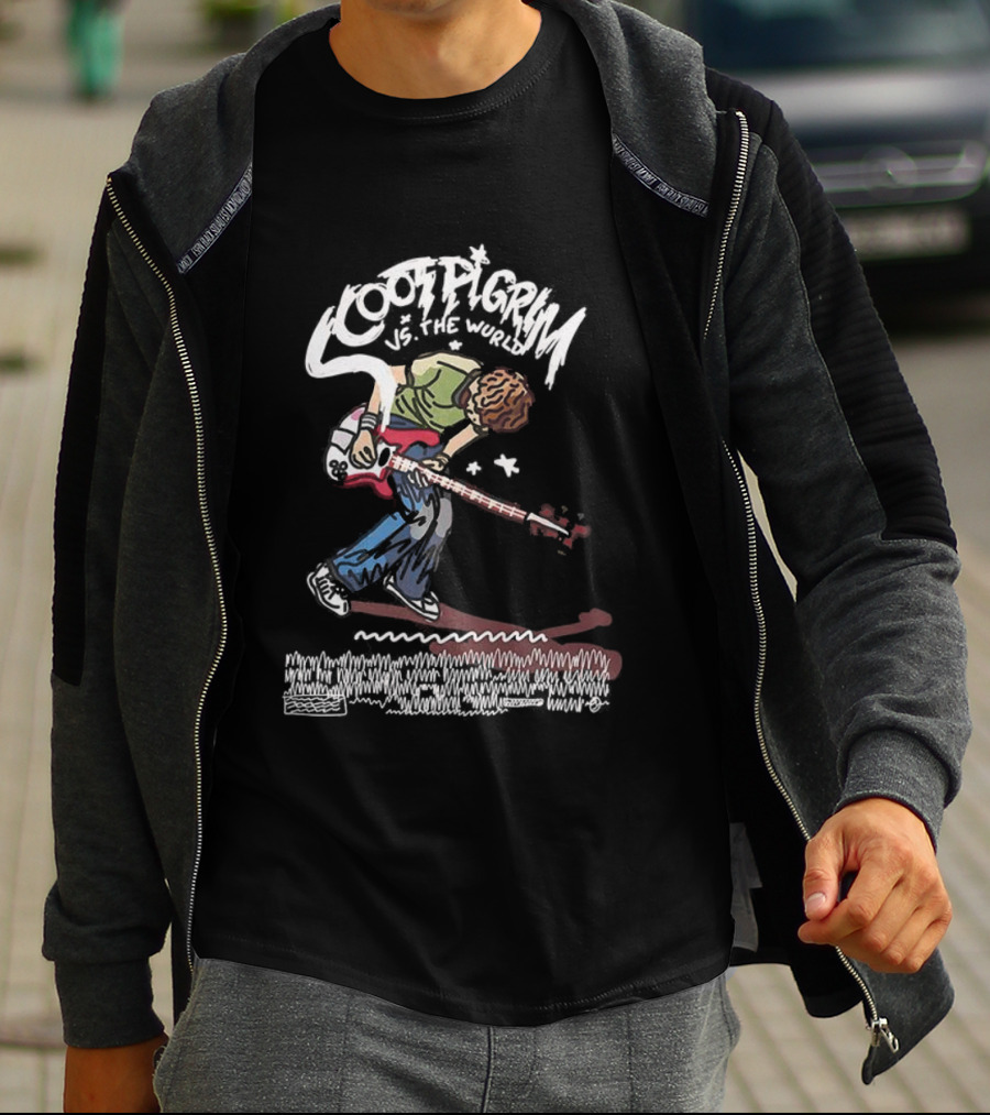 Scott Pilgrim Vs The World Cartoon Rocking Guitar Scene T-Shirt