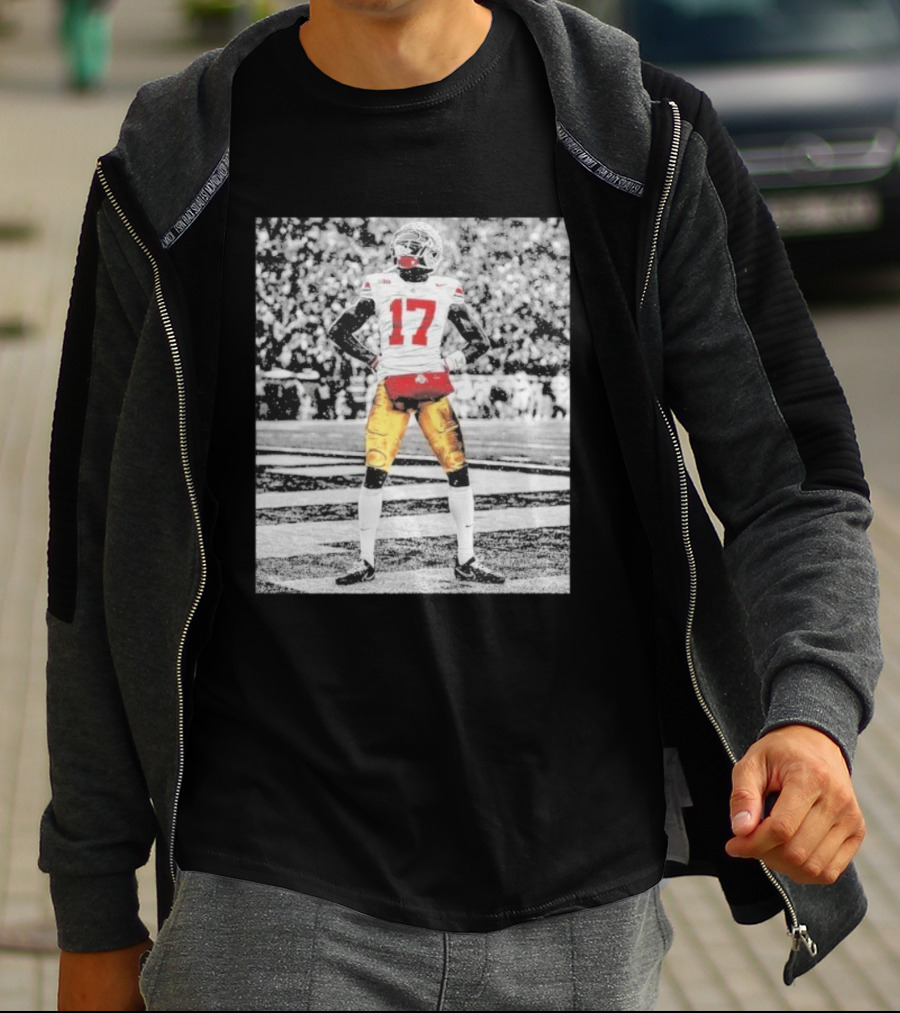 Ohio State Buckeyes Carnell Tate Number 17 Football Action T-Shirt