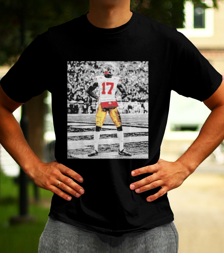 Ohio State Buckeyes Carnell Tate Number 17 Football Action T-Shirt