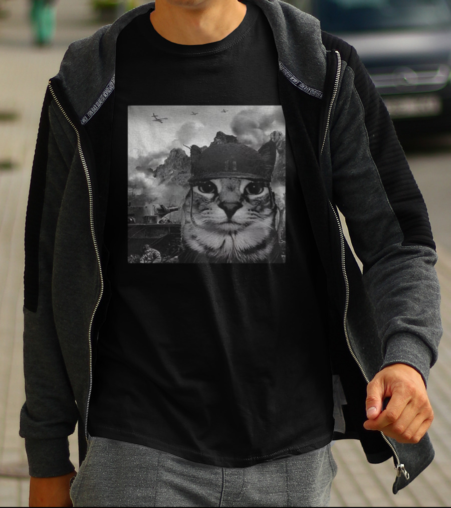 War Cat Kitten Soldier Military Battlefield Meme T-Shirt