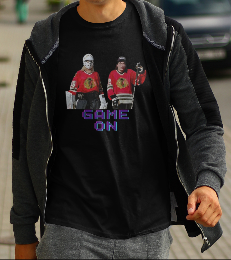 Wayne's World Game On 90s Movie Street Hockey Chicago Blackhawks T-Shirt