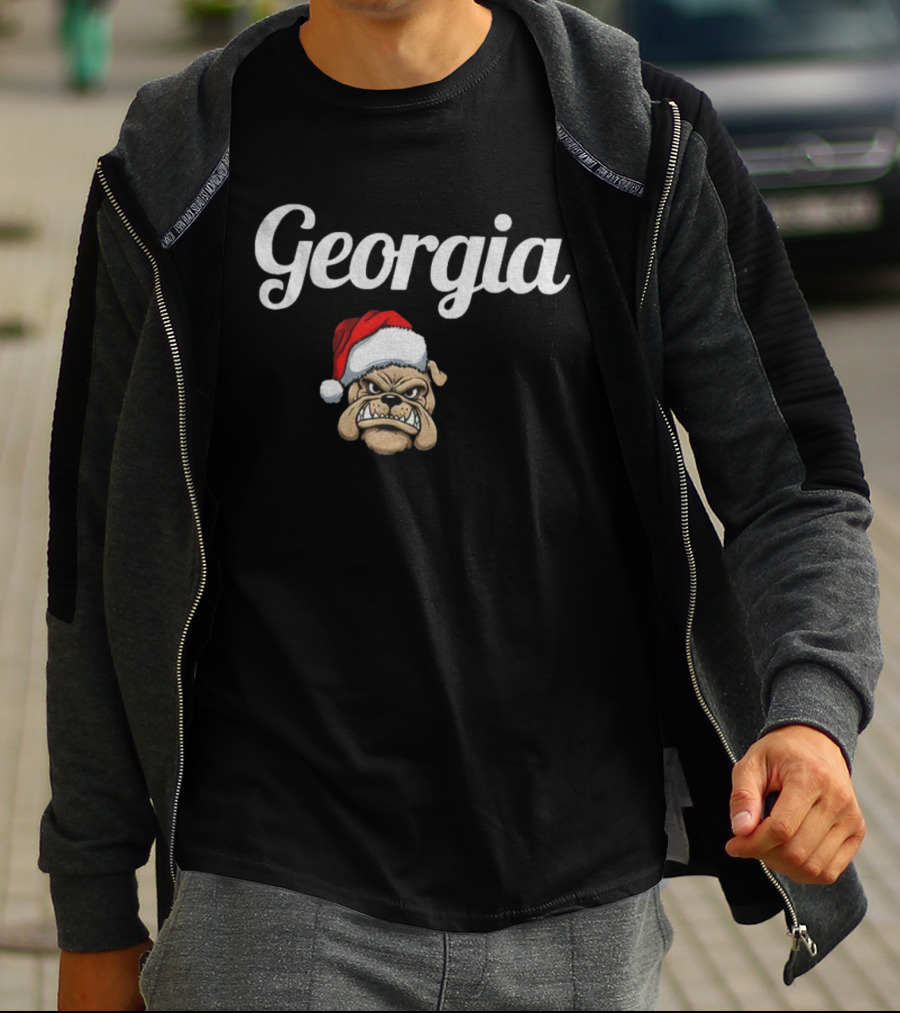 Georgia Christmas UGA Bulldog Santa Hat Mascot T-Shirt