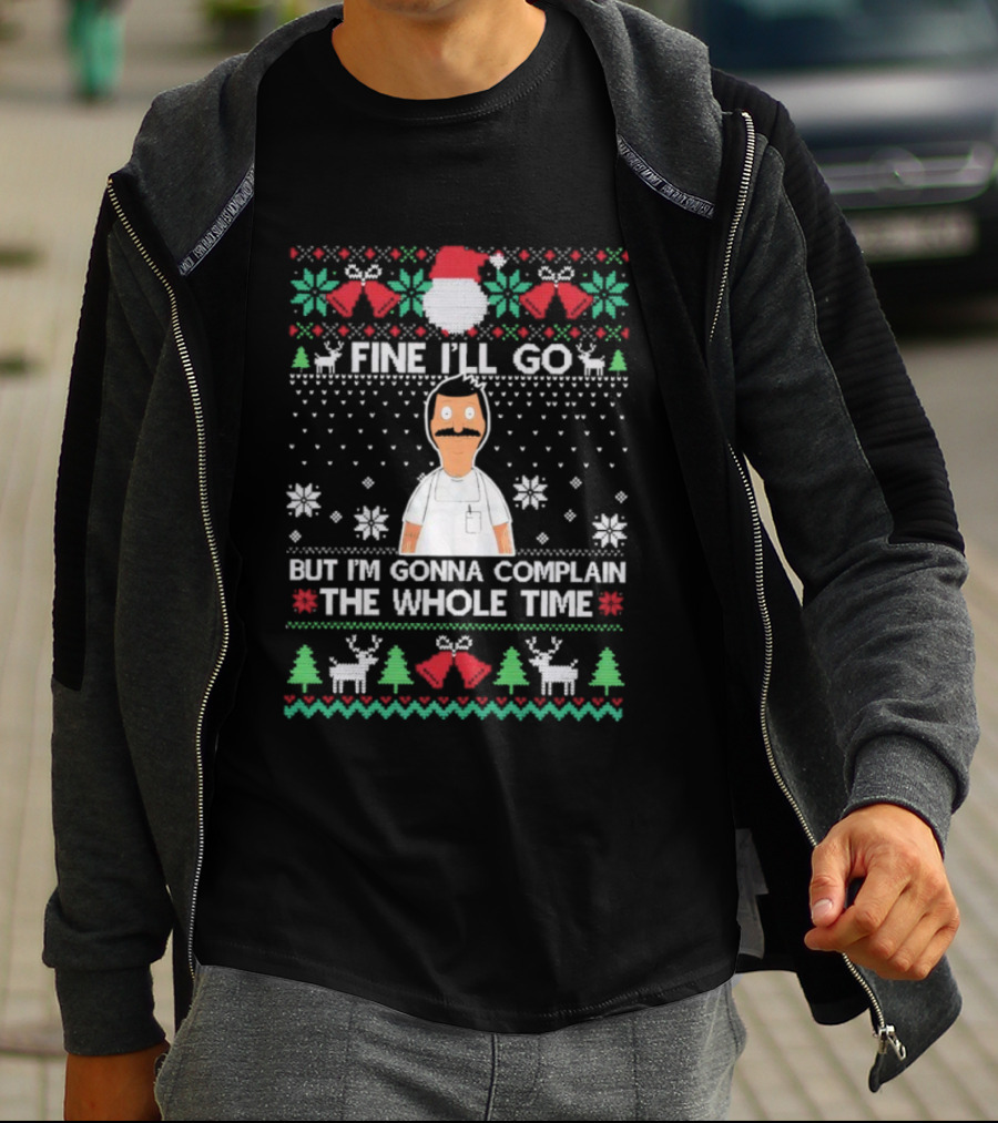 Fine I’ll Go But I’m Gonna Complain The Whole Time Ugly Christmas Santa Reindeer Pattern T-Shirt