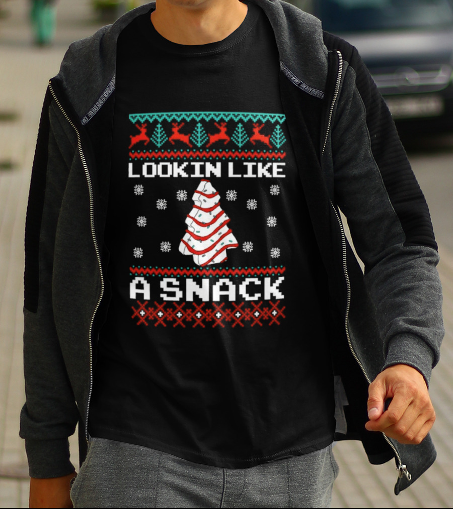 Lookin Like A Snack Christmas Tree Reindeer Ugly Christmas T-Shirt