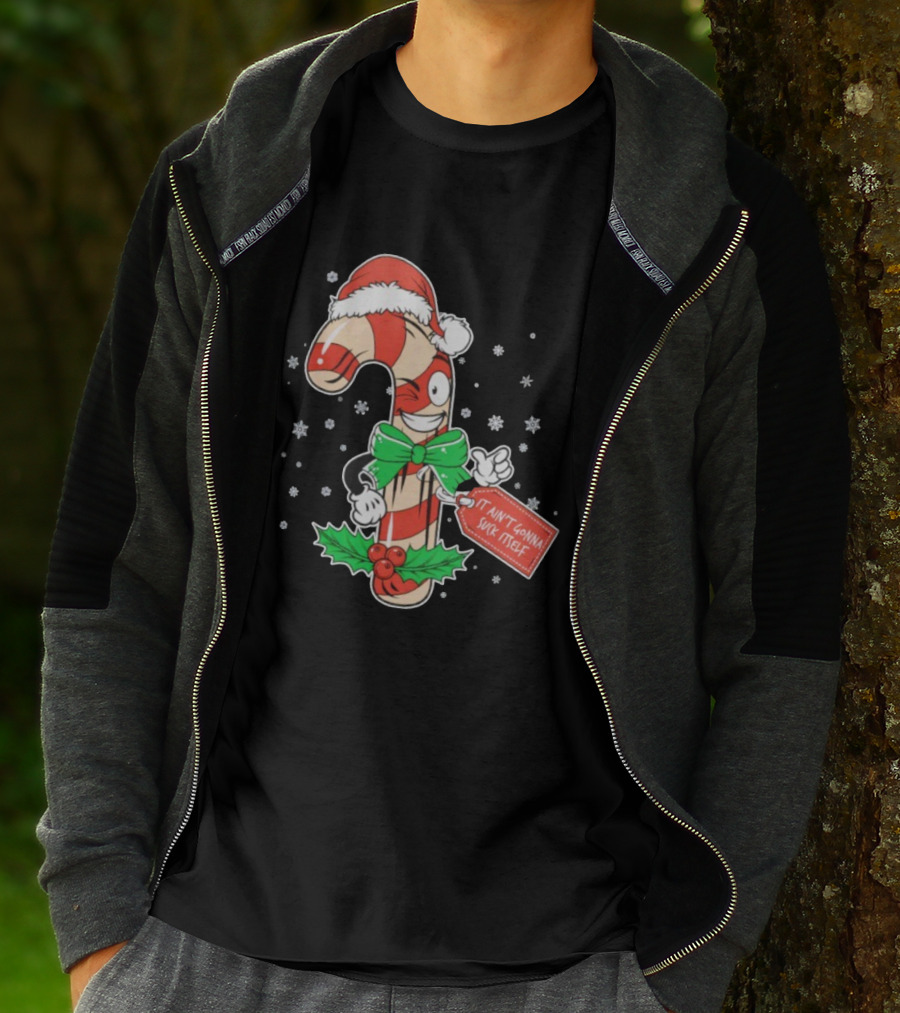 Cheeky Christmas Candy Cane Santa Hat It Ain’t Gonna Suck Itself T-Shirt