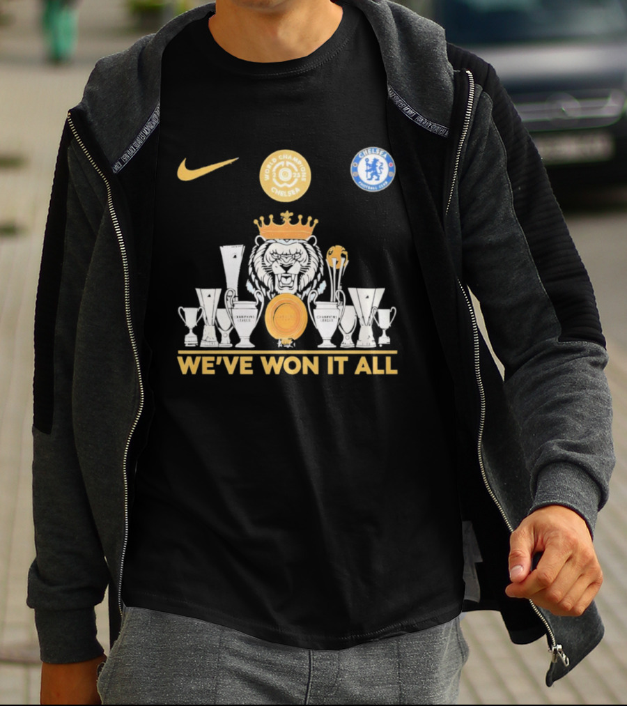 We've Won It All World Champions Chelsea Nike Trophy Collection T-Shirt