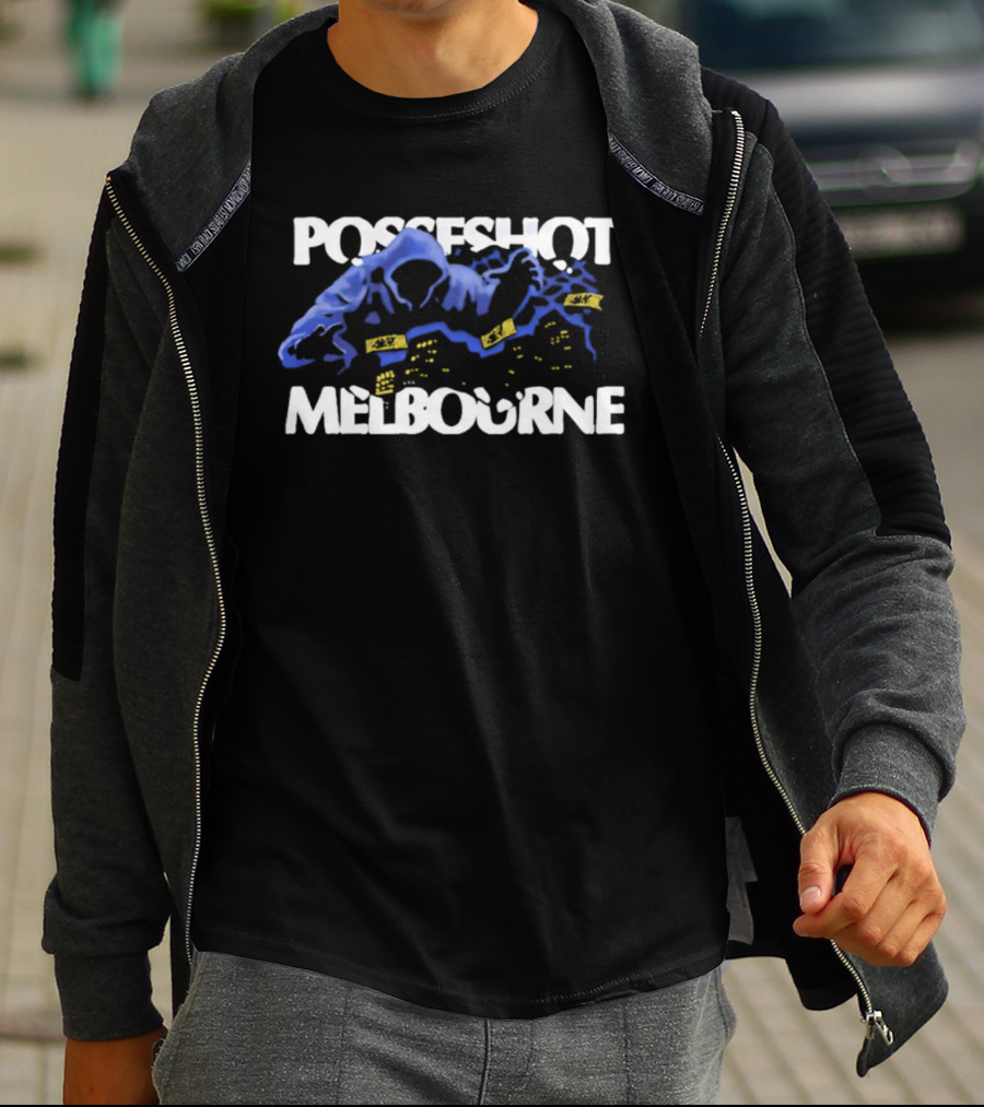 Posseshot Melbourne Ghost Town Blue Smoke Ghostly Cityscape T-Shirt
