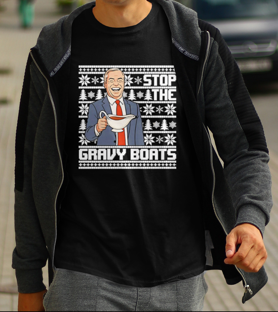 Nigel Farage Stop The Gravy Boats Ugly Christmas Sweater Party Humor T-Shirt