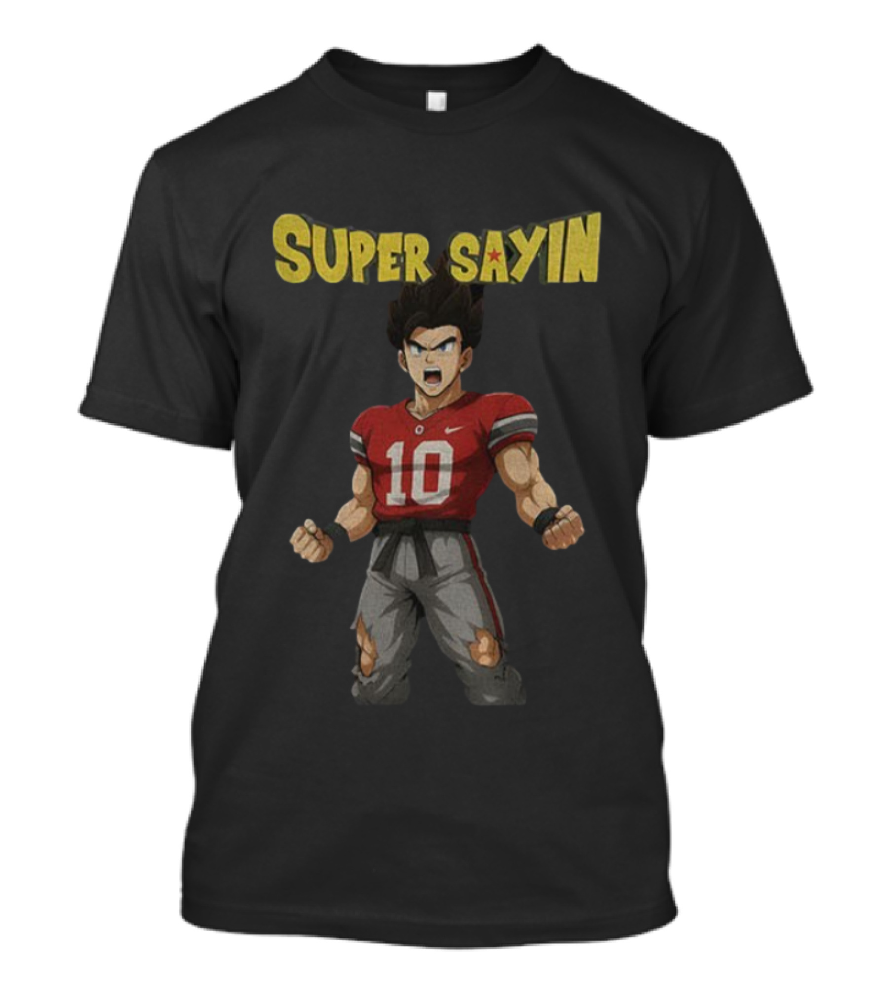 Super Sayin Ohio State Buckeyes #10 Julian Sayin Dragon Ball Z Style Character Fusion T-Shirt