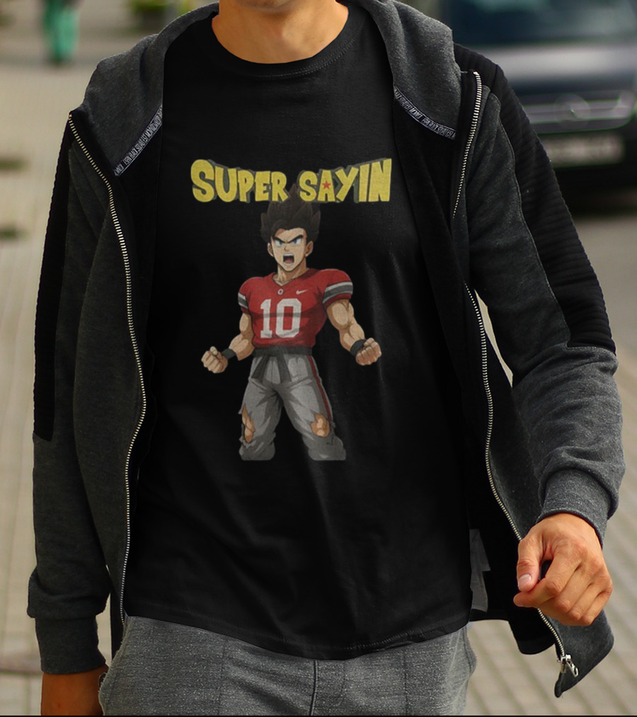 Super Sayin Ohio State Buckeyes #10 Julian Sayin Dragon Ball Z Style Character Fusion T-Shirt
