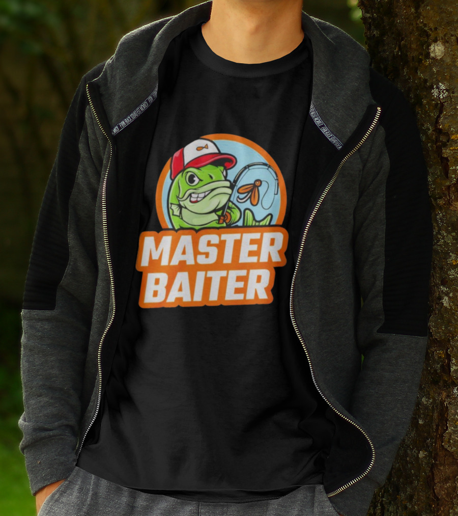 Master Baiter Fish Cartoon Fishing Humor T-Shirt