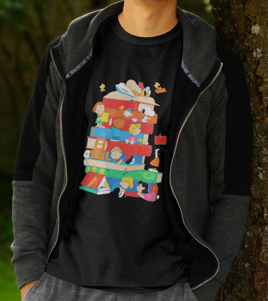 Snoopy Friends Peanuts Book Stack Reading Adventure T-Shirt